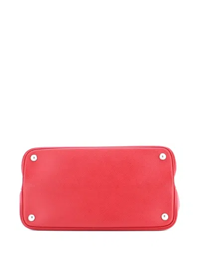 Pre-owned Prada Half Flap Double Turn Lock Saffiano Leather Medium Satchel In Red