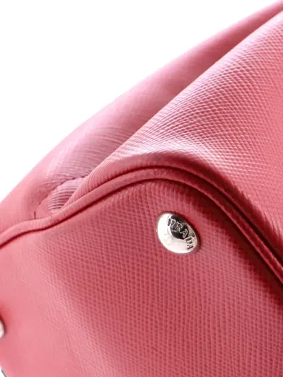 Pre-owned Prada Half Flap Double Turn Lock Saffiano Leather Medium Satchel In Red