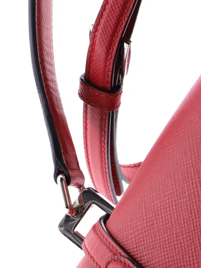 Pre-owned Prada Half Flap Double Turn Lock Saffiano Leather Medium Satchel In Red