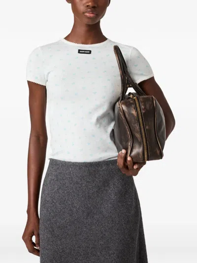 Miu Miu Floral-pattern Logo-patch T-shirt In Multi