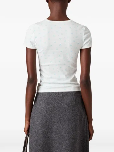 Miu Miu Floral-pattern Logo-patch T-shirt In Multi