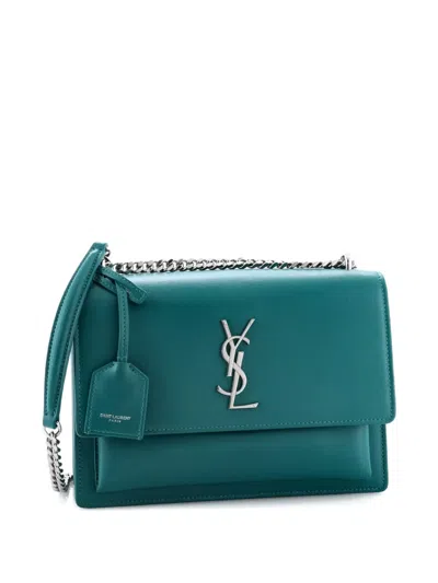 Pre-owned Saint Laurent Sunset Leather Medium Crossbody Bag In Green
