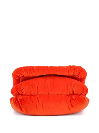 Pre-owned Loewe Goya Chain Puffer Bag Leather Mini Shoulder Bag In Orange