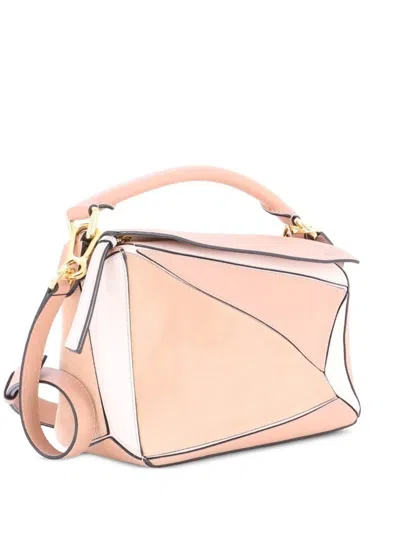 Pre-owned Loewe Puzzle Bag Leather And Suede Small Satchel In Pink