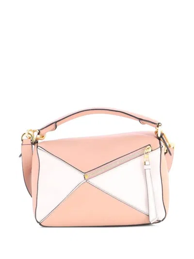 Pre-owned Loewe Puzzle Bag Leather And Suede Small Satchel In Pink