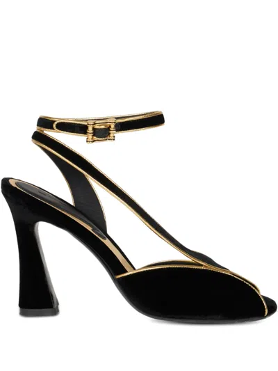 Etro 90mm Metallic-trim Velvet High-heeled Sandals In Black