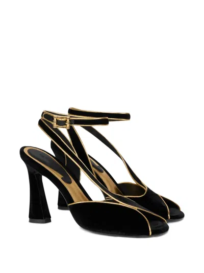 Etro 90mm Metallic-trim Velvet High-heeled Sandals In Black