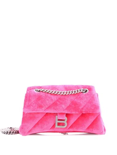 Pre-owned Balenciaga Crush Chain Flap Bag Quilted Velvet Medium Shoulder Bag In Pink