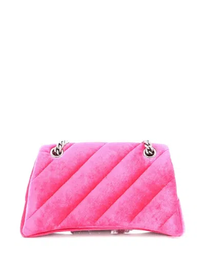 Pre-owned Balenciaga Crush Chain Flap Bag Quilted Velvet Medium Shoulder Bag In Pink