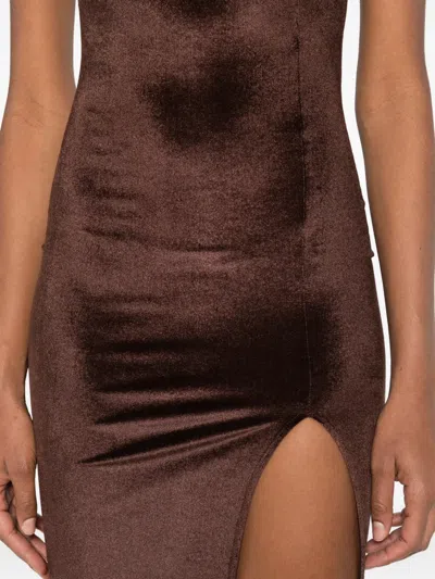 Atu Body Couture Halterneck Leg-slit Maxi Dress In Brown