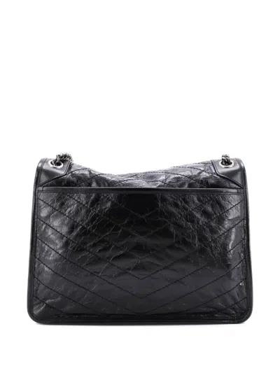 Pre-owned Saint Laurent Niki Chain Flap Bag Matelasse Chevron Leather Medium Shoulder Bag In Black