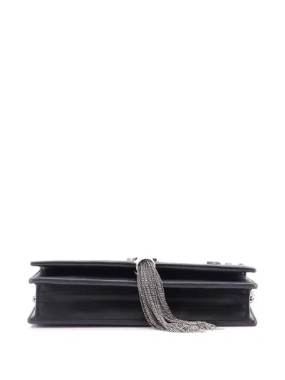Pre-owned Saint Laurent Classic Monogram Tassel Chain Wallet Embellished Leather Small Crossbody Bag In Black
