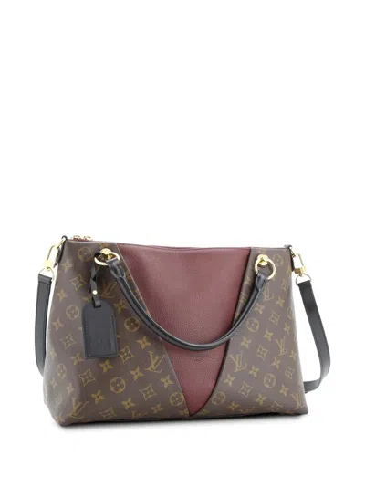 Pre-owned Louis Vuitton V Tote Monogram Canvas And Leather Mm Shoulder Bag In Brown