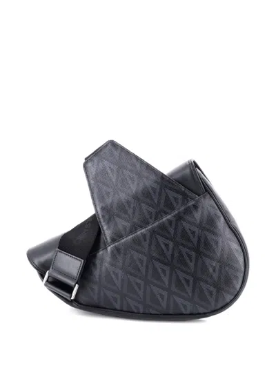 Pre-owned Dior Saddle Cd Diamond Coated Canvas And Leather Crossbody Bag In Black