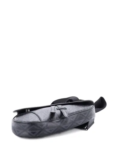 Pre-owned Dior Saddle Cd Diamond Coated Canvas And Leather Crossbody Bag In Black