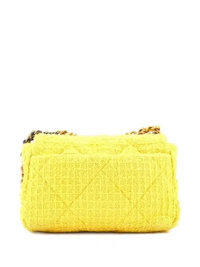 Pre-owned Chanel 19 Flap Bag Quilted Tweed Medium Crossbody Bag In Yellow