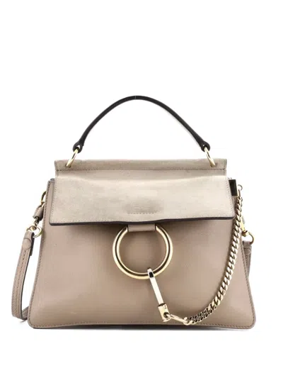 Pre-owned Chloé Faye Top Handle Bag Leather Small Satchel In Neutral