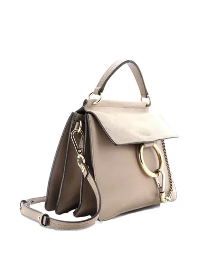 Pre-owned Chloé Faye Top Handle Bag Leather Small Satchel In Neutral