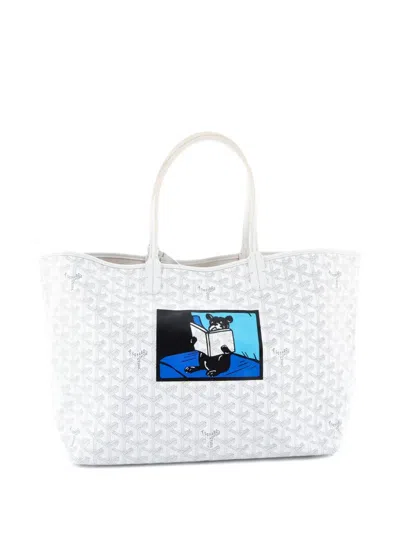 Pre-owned Goyard Saint Louis Printed Coated Canvas Pm Tote Bag In White