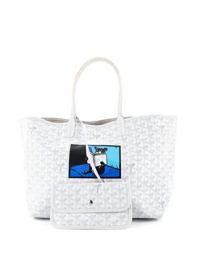 Pre-owned Goyard Saint Louis Printed Coated Canvas Pm Tote Bag In White