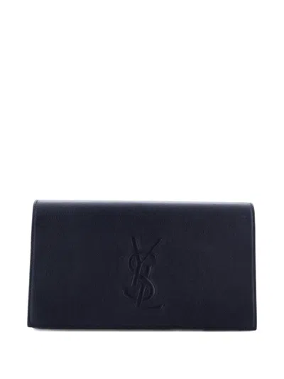 Pre-owned Saint Laurent Belle De Jour Leather Large Clutch Bag In Blue