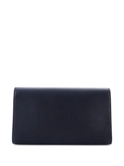 Pre-owned Saint Laurent Belle De Jour Leather Large Clutch Bag In Blue