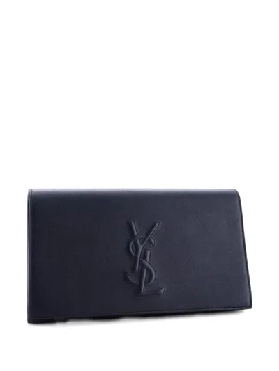 Pre-owned Saint Laurent Belle De Jour Leather Large Clutch Bag In Blue