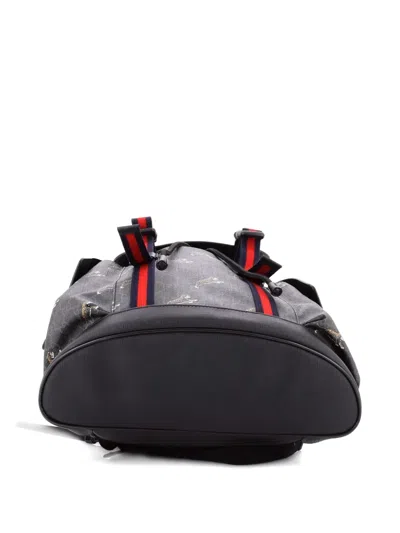 Pre-owned Gucci Double Pocket Buckle Printed Gg Coated Canvas Large Backpack In Black