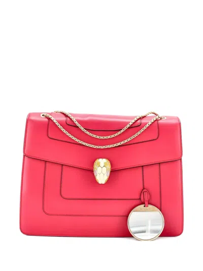 Pre-owned Bvlgari Serpenti Forever Square Leather Medium Shoulder Bag In Pink