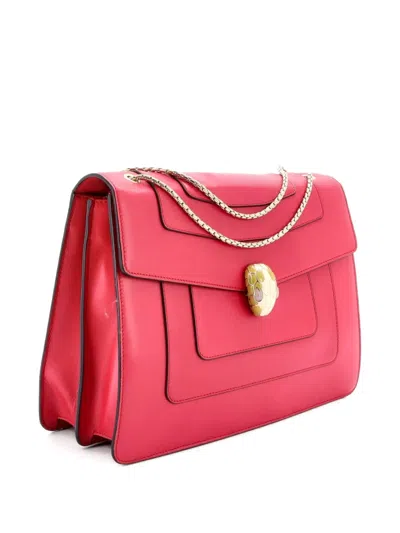 Pre-owned Bvlgari Serpenti Forever Square Leather Medium Shoulder Bag In Pink