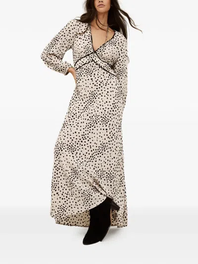 Ba&sh Derby Polka-dot V-neck Maxi Dress In Gray