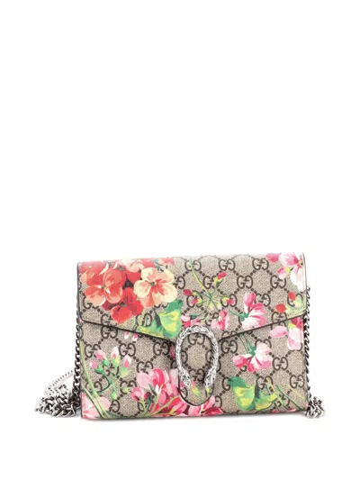 Pre-owned Gucci Dionysus Chain Wallet Blooms Print Gg Coated Canvas Small Crossbody Bag In Brown