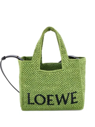 Pre-owned Loewe Paula's Ibiza Logo Convertible Raffia Small Tote Bag In Green