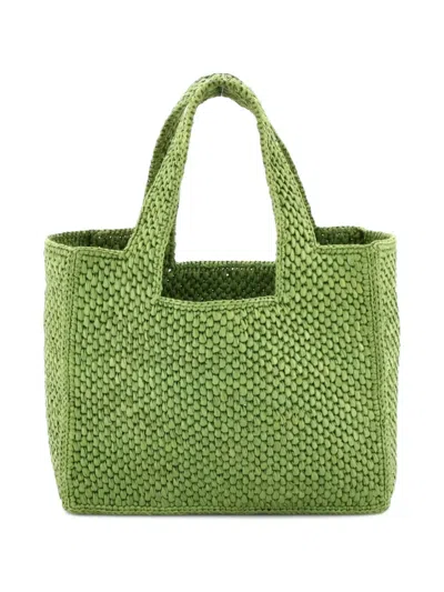 Pre-owned Loewe Paula's Ibiza Logo Convertible Raffia Small Tote Bag In Green