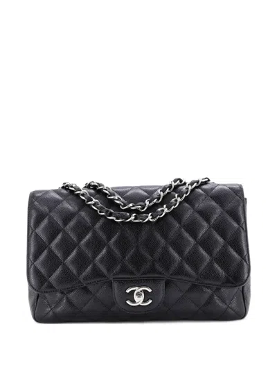 Pre-owned Chanel Classic Single Flap Bag Quilted Caviar Jumbo Shoulder Bag In Black