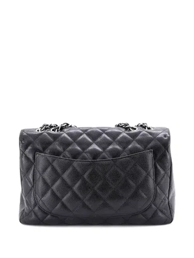 Pre-owned Chanel Classic Single Flap Bag Quilted Caviar Jumbo Shoulder Bag In Black