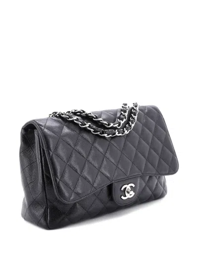 Pre-owned Chanel Classic Single Flap Bag Quilted Caviar Jumbo Shoulder Bag In Black