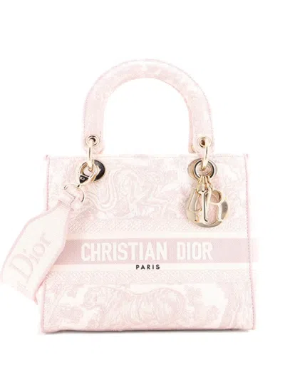Pre-owned Dior Toile De Jouy Lady D-lite Bag Embroidered Canvas Tote Bag In Pink