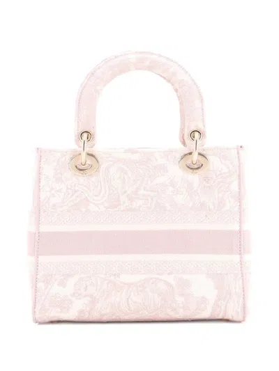 Pre-owned Dior Toile De Jouy Lady D-lite Bag Embroidered Canvas Tote Bag In Pink