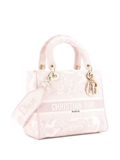 Pre-owned Dior Toile De Jouy Lady D-lite Bag Embroidered Canvas Tote Bag In Pink