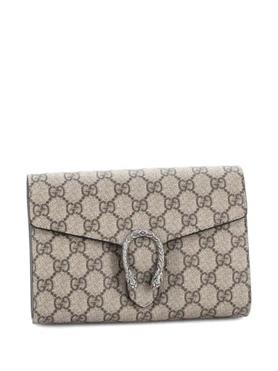 Pre-owned Gucci Dionysus Chain Wallet Gg Coated Canvas Small Crossbody Bag In Brown