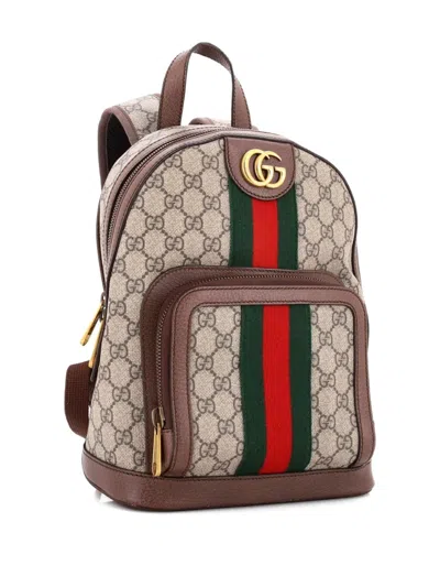 Pre-owned Gucci Ophidia Gg Coated Canvas Medium Backpack In Brown
