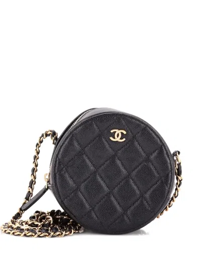 Pre-owned Chanel Round Clutch With Chain Quilted Caviar Mini Crossbody Bag In Black