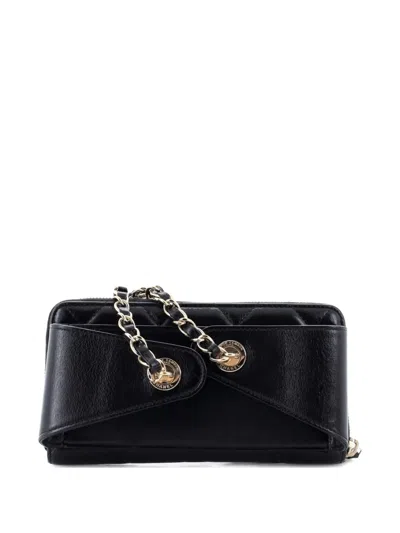 Pre-owned Chanel Zip Around Waist Quilted Shiny Lambskin Belt Bag In Black