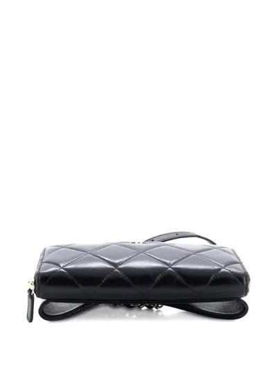 Pre-owned Chanel Zip Around Waist Quilted Shiny Lambskin Belt Bag In Black