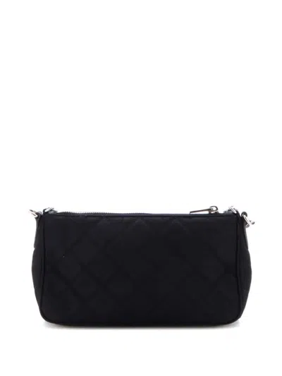 Pre-owned Prada Chain Zip Shoulder Bag Quilted Tessuto Small Crossbody Bag In Black