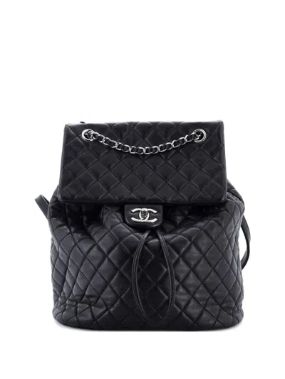 Pre-owned Chanel Urban Spirit Quilted Lambskin Large Backpack In Black