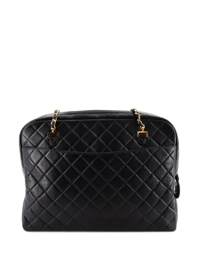 Pre-owned Chanel Front Pocket Camera Bag Quilted Lambskin Large Shoulder Bag In Black