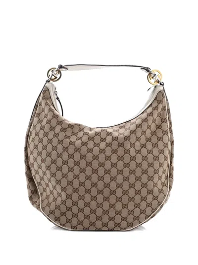 Pre-owned Gucci Twins Gg Canvas Medium Hobo Bag In Brown