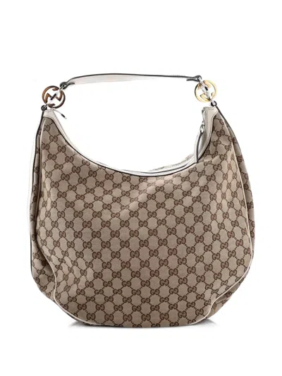 Pre-owned Gucci Twins Gg Canvas Medium Hobo Bag In Brown
